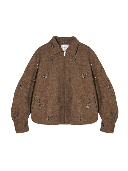 Beaded Plaid Wool Jacket