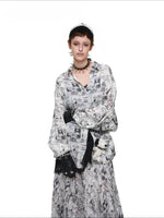 Vintage Newspaper Oversized Satin Shirt