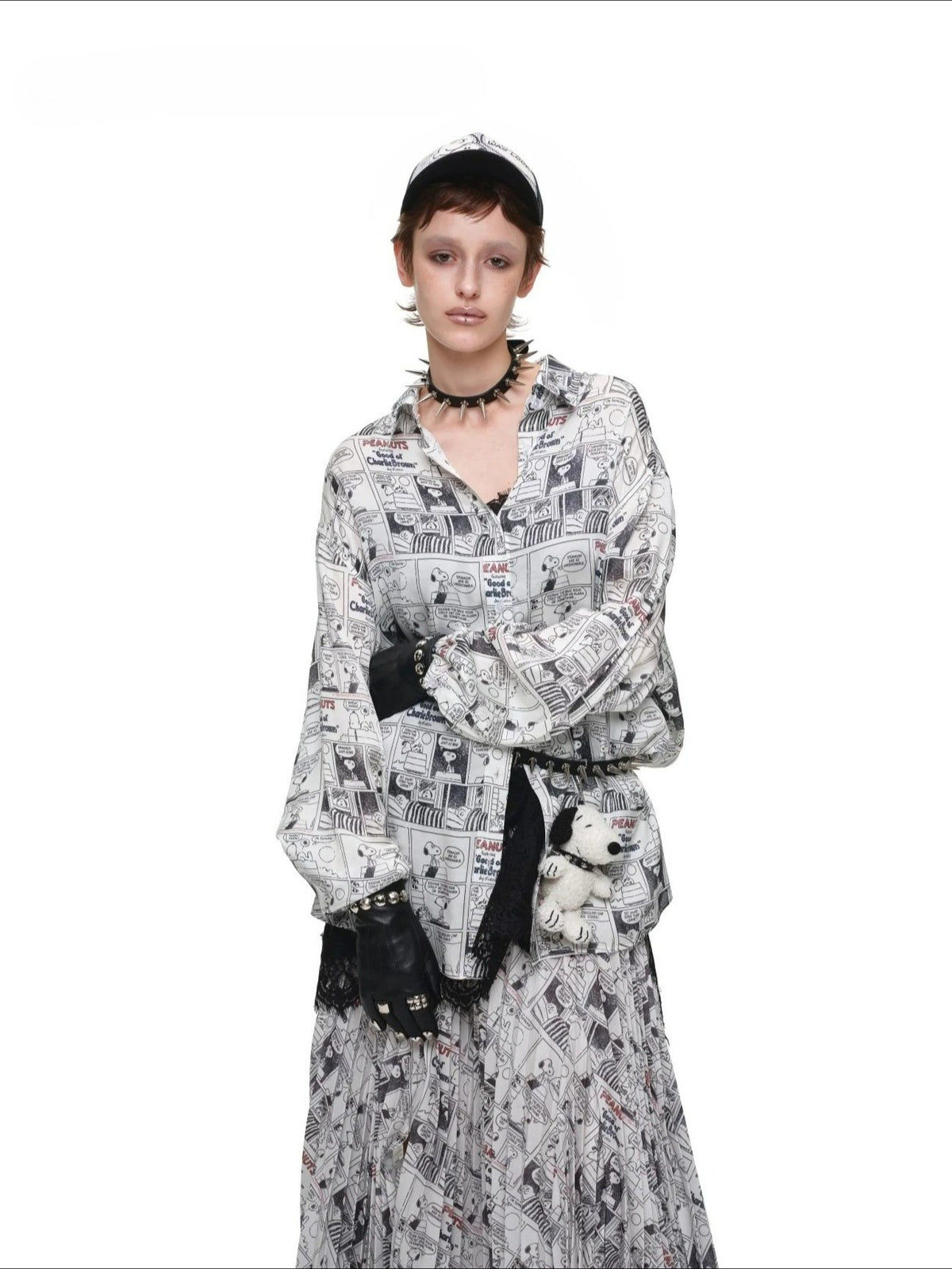 Vintage Newspaper Oversized Satin Shirt