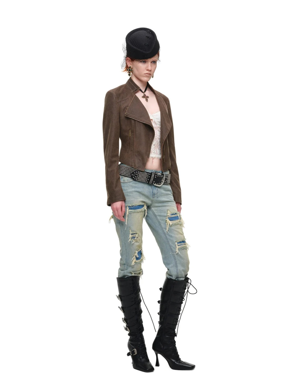 Double-Collar Faux Leather Jacket
