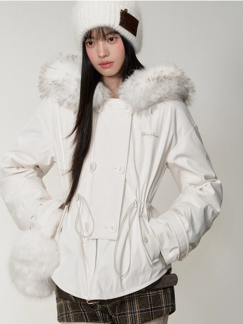 Faux Fur Collar Double-Breasted Down Parka