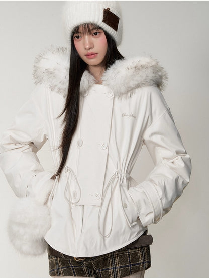 Faux Fur Collar Double-Breasted Down Parka