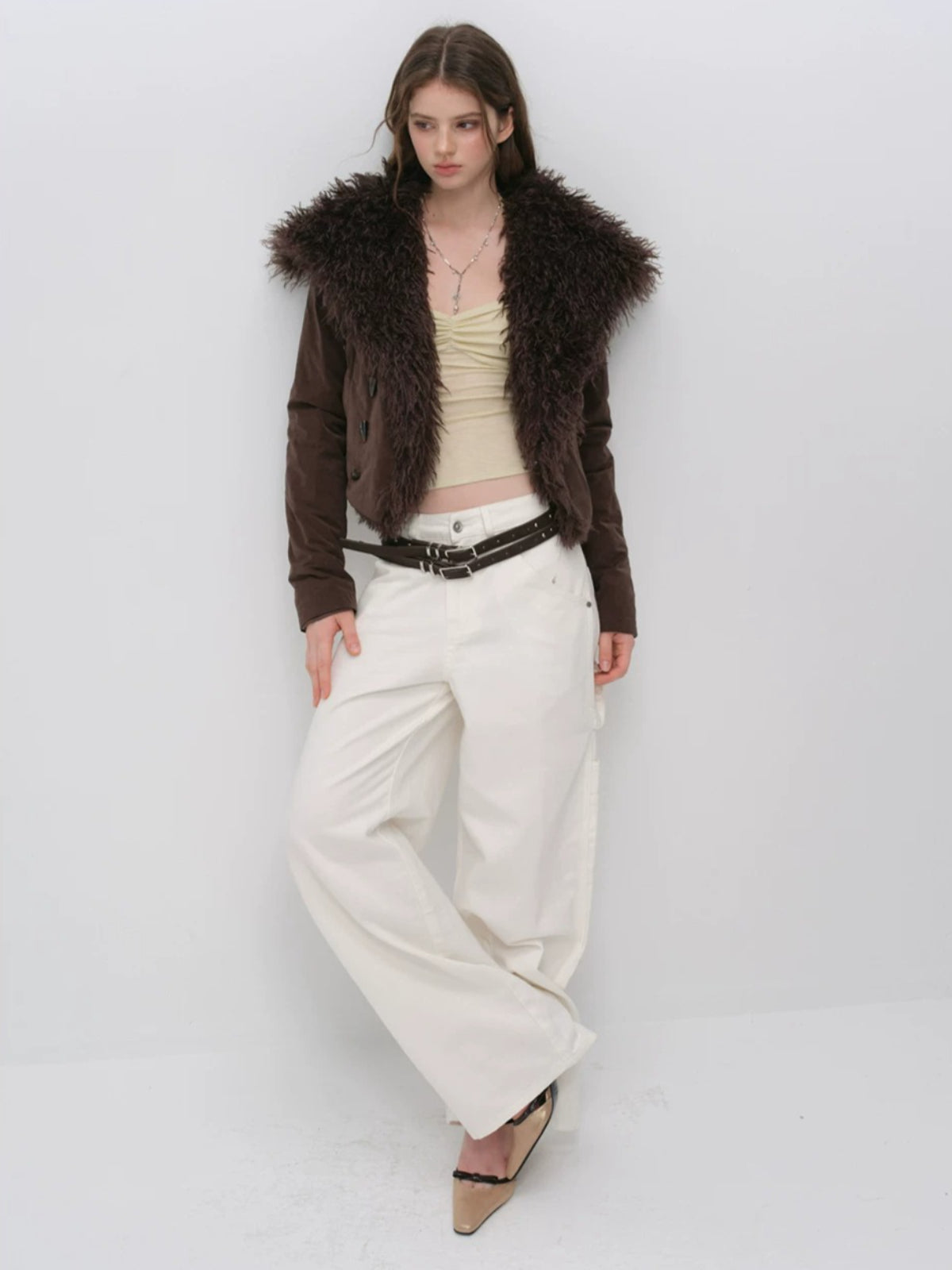 Faux Fur Collar Cropped Down Jacket