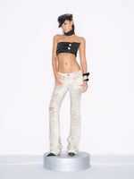 Distressed Low-Rise Flare Jeans