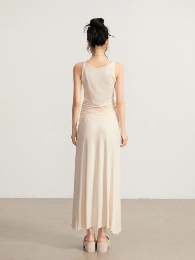 Gray &amp; Beige Modal Tank &amp; Skirt Set