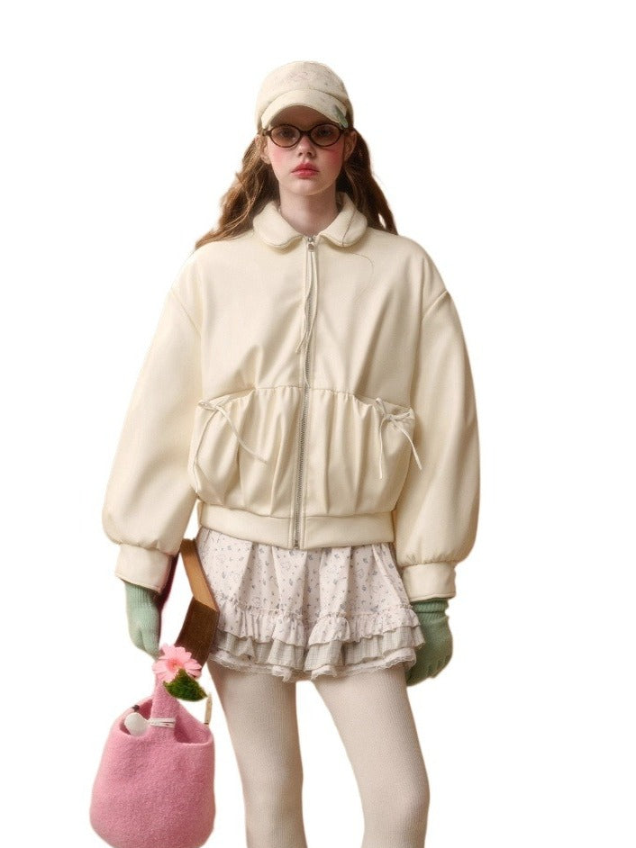 Cream White Peter Pan PU Jacket