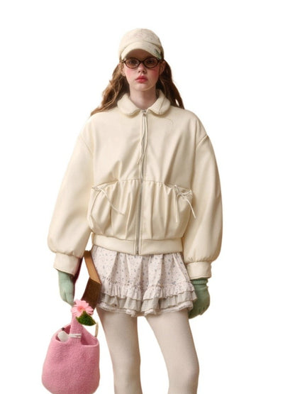 Cream White Peter Pan PU Jacket