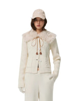 Alpaca Fur Collar Horn Button Cardigan