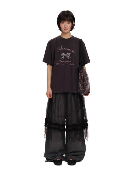 Leopard Print Butterfly Bow Embroidered T-shirt
