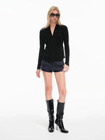 Sheer V-Neck Drawstring Waist Top