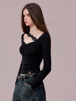 Ruched Lace Detail Knit Top