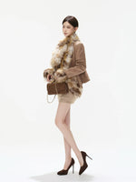 Gradient Fur Collar Suede Cropped Coat