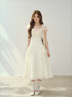 Rose Embroidery Square Neck Dress