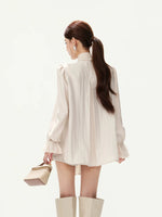 Lace Tie Pleated A-Line Blouse