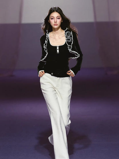 Rose Trim Cardigan Set