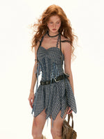 Blue Plaid Tie Waist Cami Dress