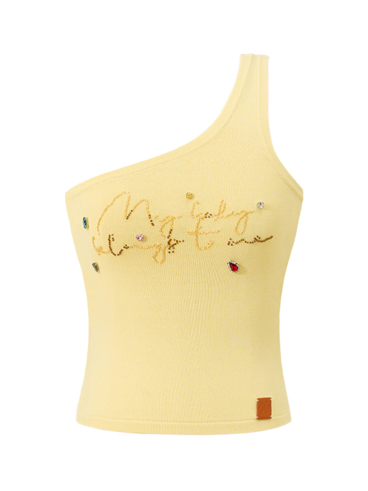 Off-Shoulder Handmade Color Rhinestone Knitted Cami