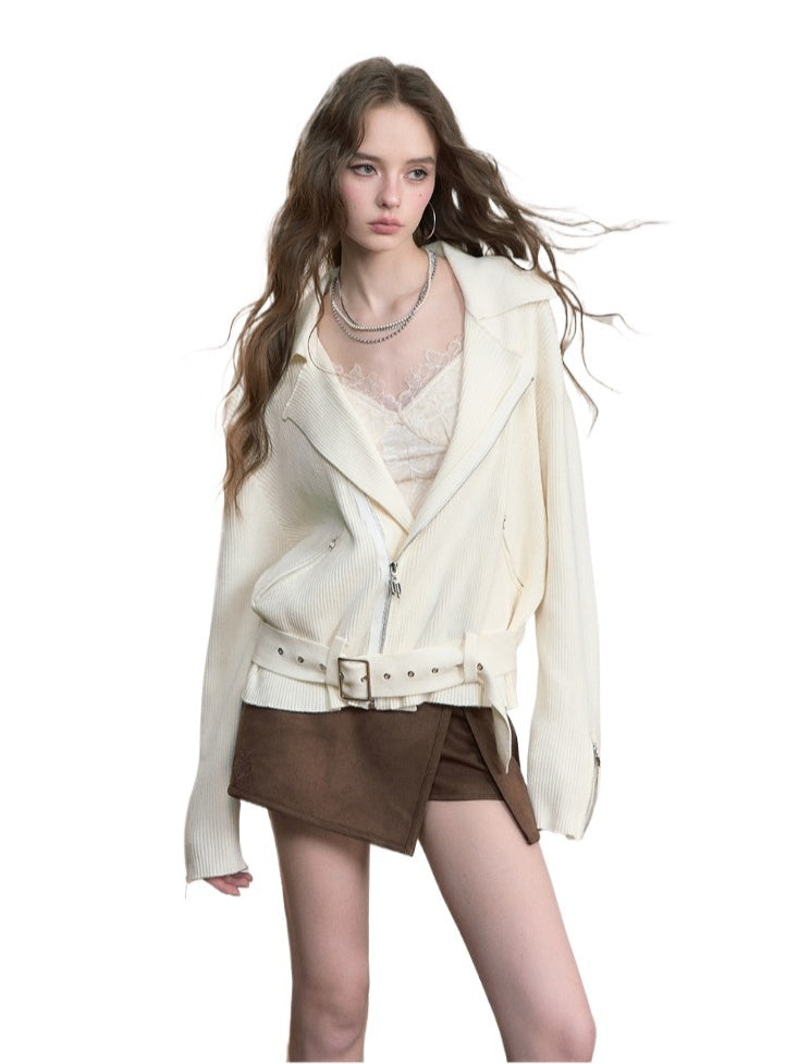 Black & Off-white Heavy Zip Knit Jacket