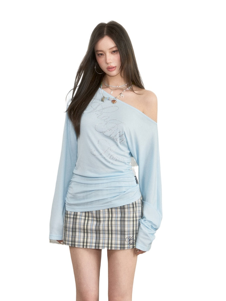 One-Shoulder Rhinestone T-shirt & Tank Top Set