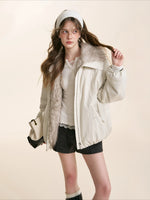 Brown & White Fur Collar Parka Jacket