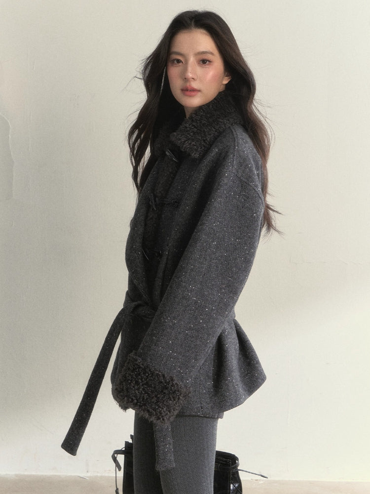 Fleece-Trim Wool Coat
