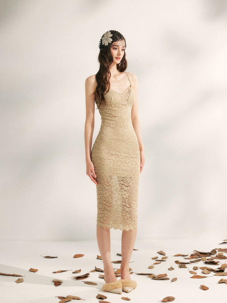 Embroidered Lace Fishtail Dress