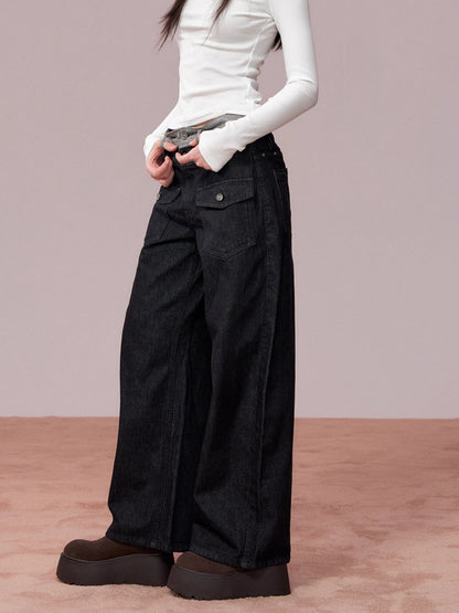 Colorblock Double Waistband Denim Pants