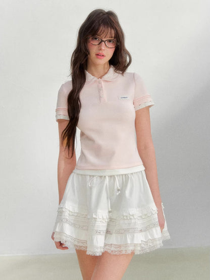 Pink Embroidered Collar Polo