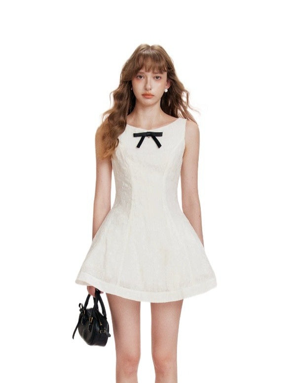 Flocked Bow A-Line Dress