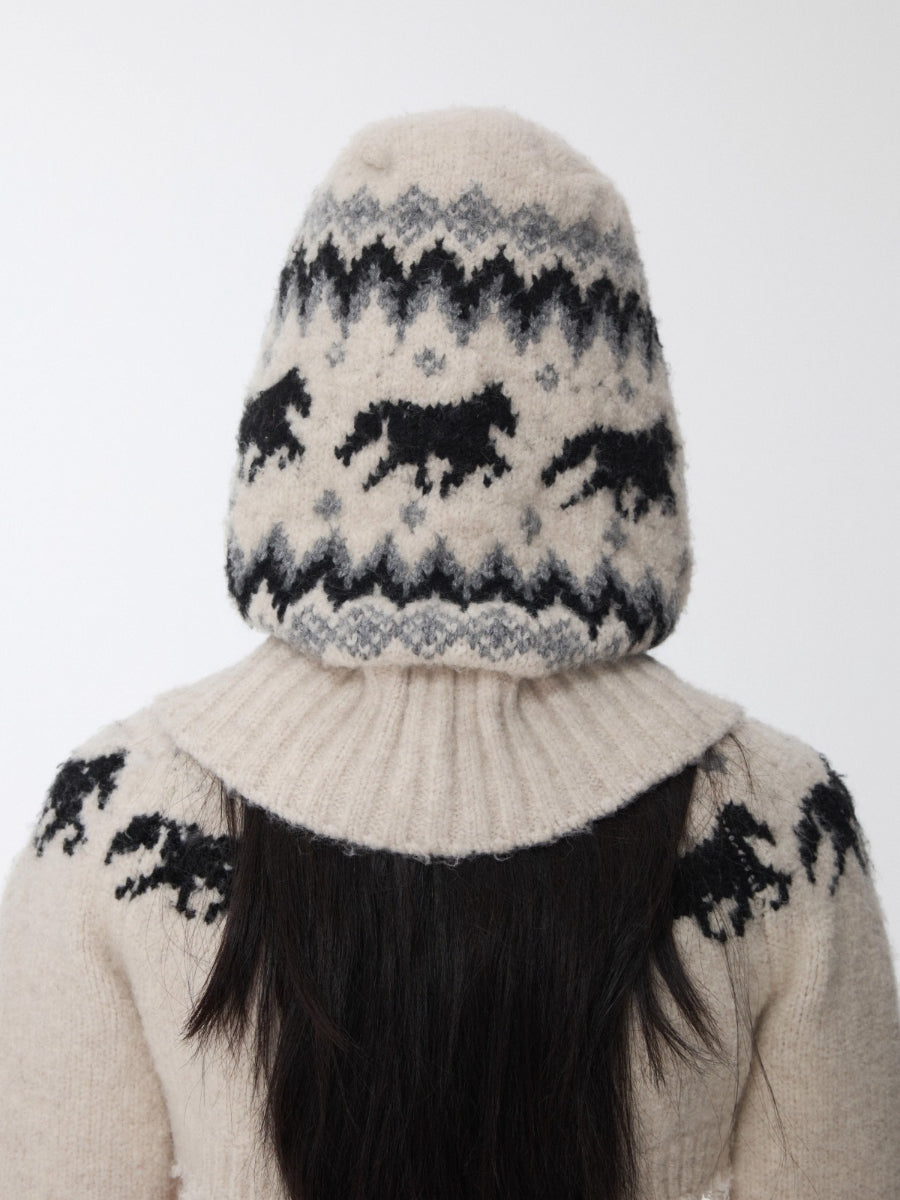 Fair Isle Pony Jacquard Knit Balaclava Hat