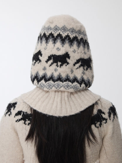 Fair Isle Pony Jacquard Knit Balaclava Hat