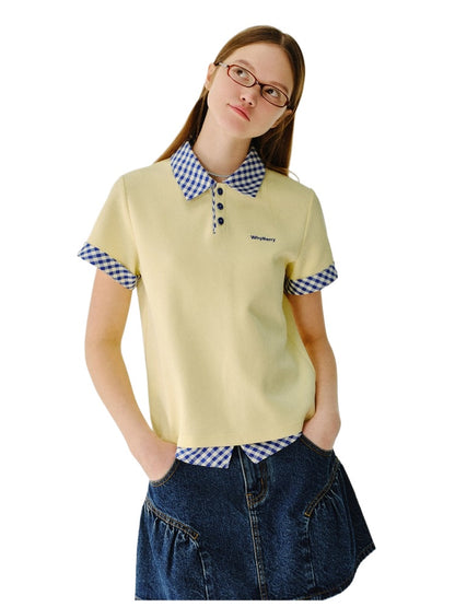 Yellow &amp; White Striped Faux-Layer Polo Shirt