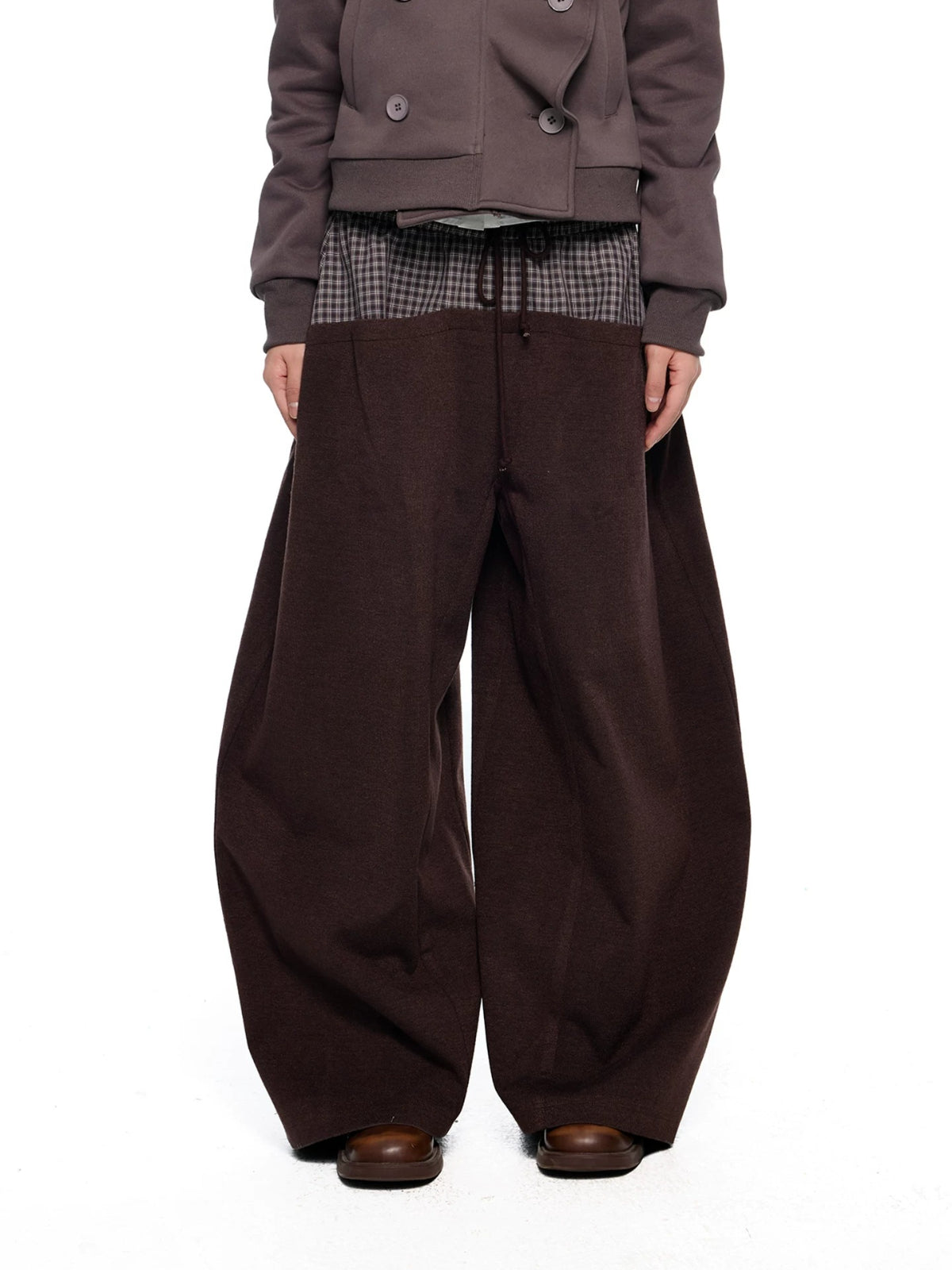 Plaid Drawstring Wide Leg Pants