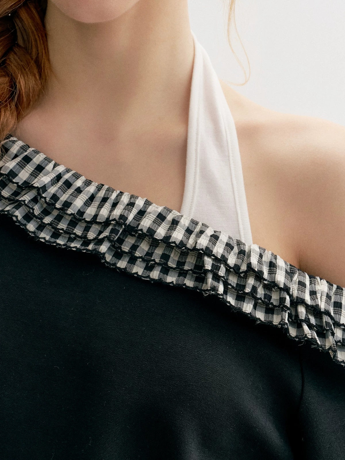 Plaid Ruffle Halter Sweatshirt