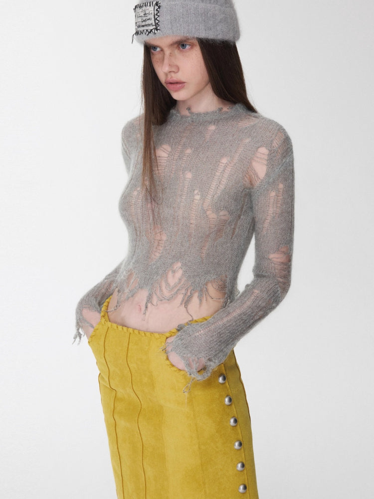 Mohair Distressed Cutout Sweater