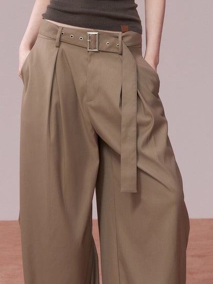 Belted Wide-Leg Tailored Trousers