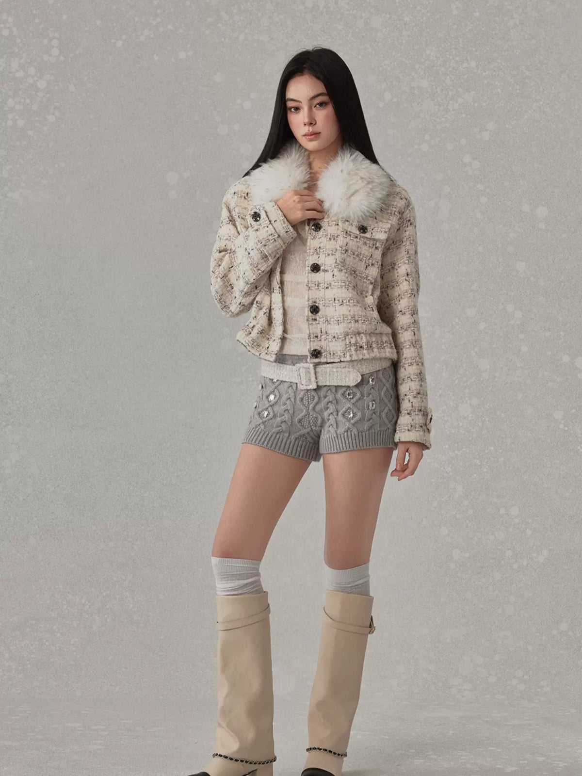Tweed Fur Collar Jacket