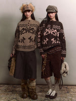Fair Isle Bow Henry-Collar Sweater