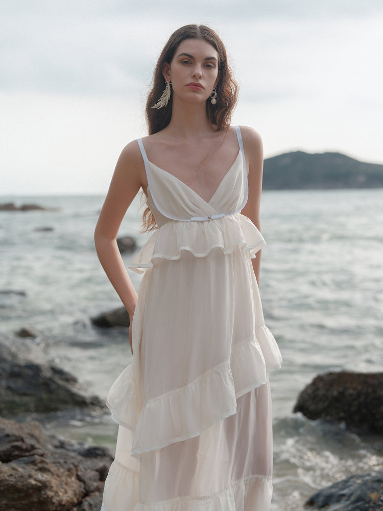 Ruffled Spaghetti Strap Backless Dress