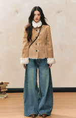 Khaki Shearling Fur Coat