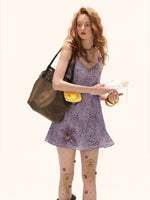 Purple Floral Strap Mini Dress