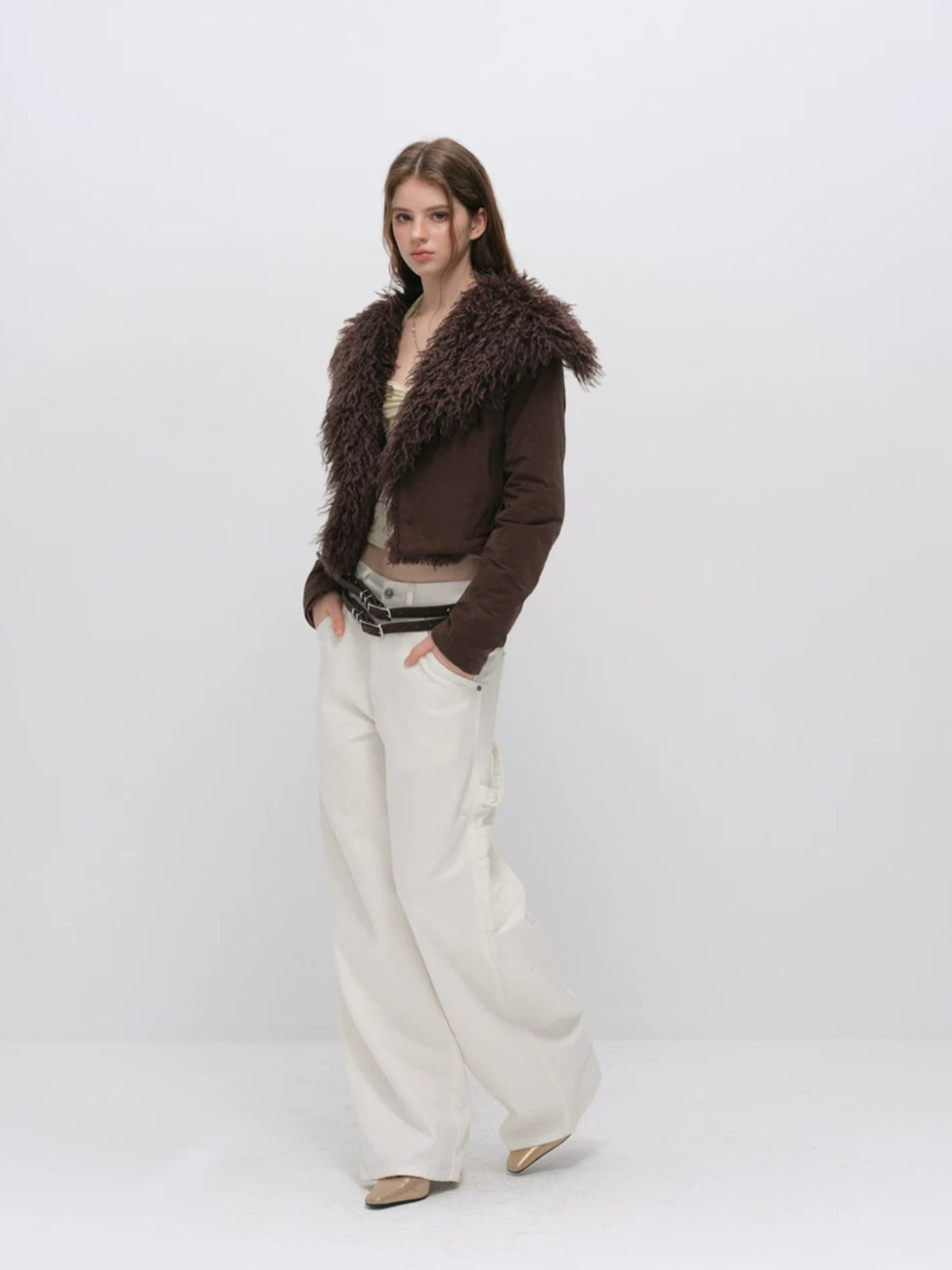 Faux Fur Collar Cropped Down Jacket