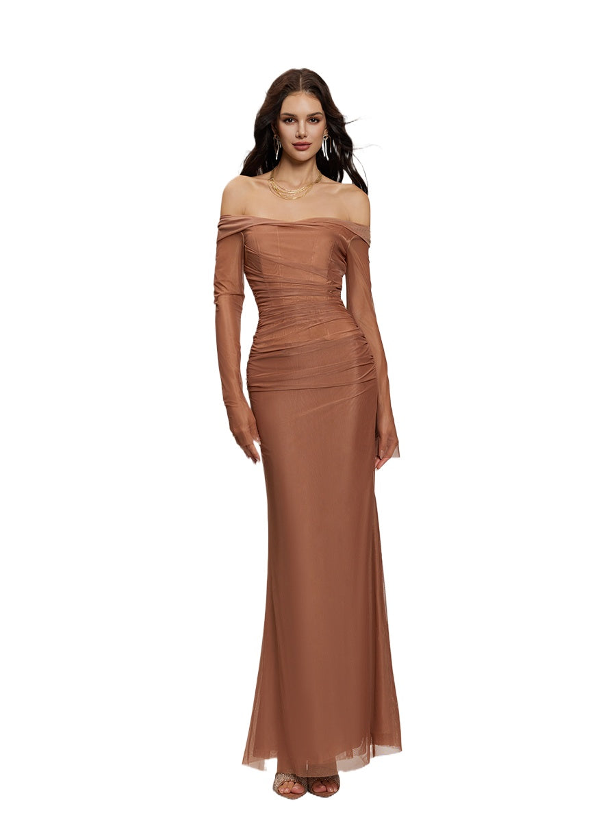 Off-Shoulder Mesh Corset Gown