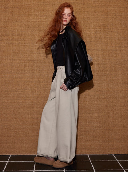 Plaid Cuff Wide-Leg Pants