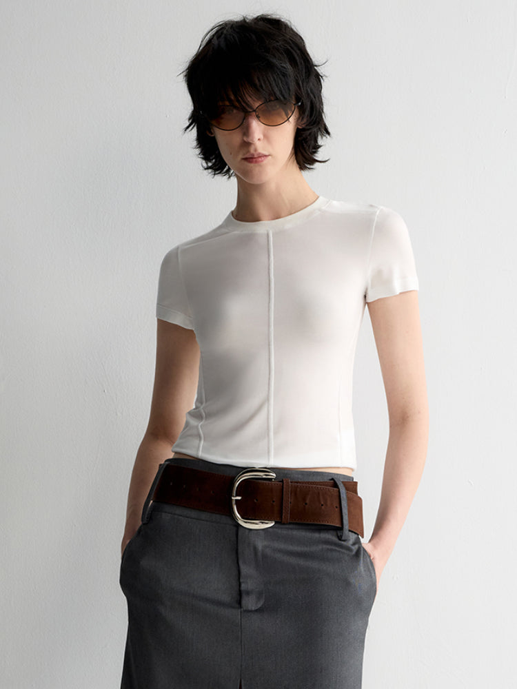 Split-Line Sheer Short Sleeve T-shirt