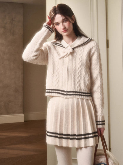 White Philosophy Wool Cloud Cable-Knit Cardigan &amp; Skirt Set