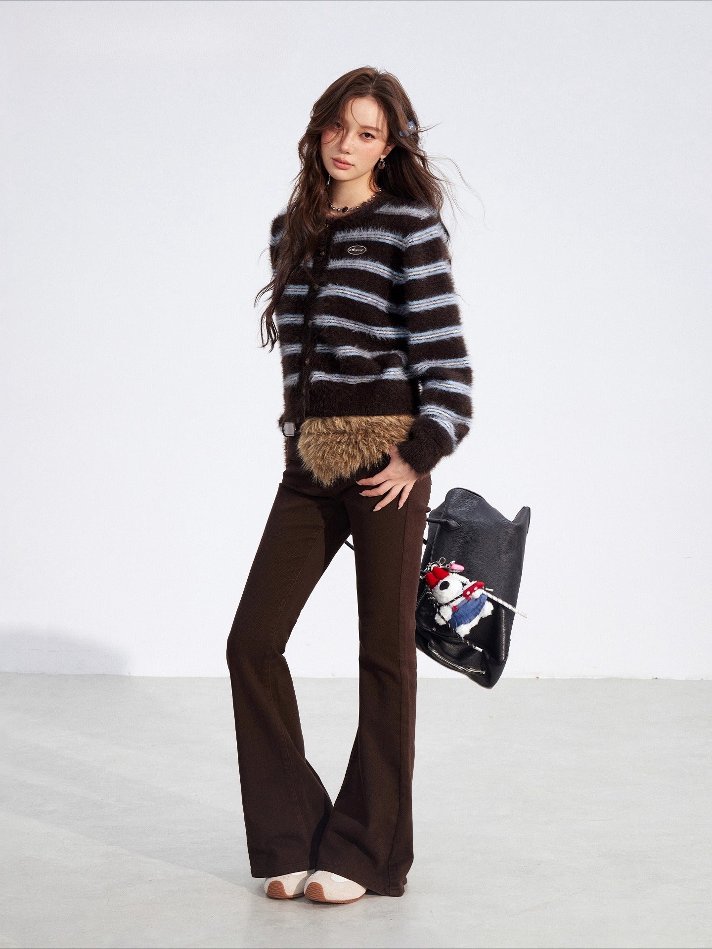 Striped Mink-Knit Cropped Sweater
