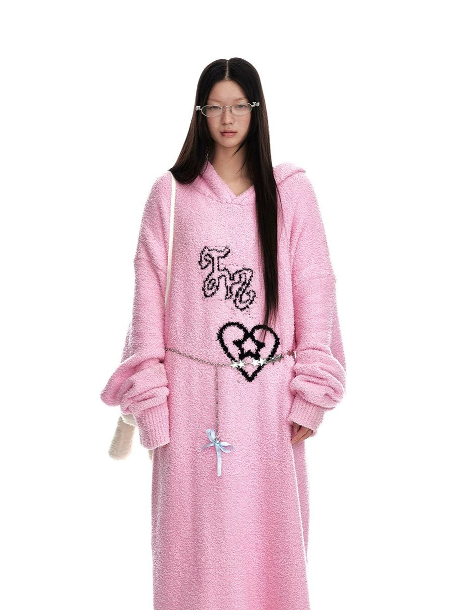 Hooded Plush Knit Dress