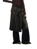 Plaid Panel Utility Midi Skirt