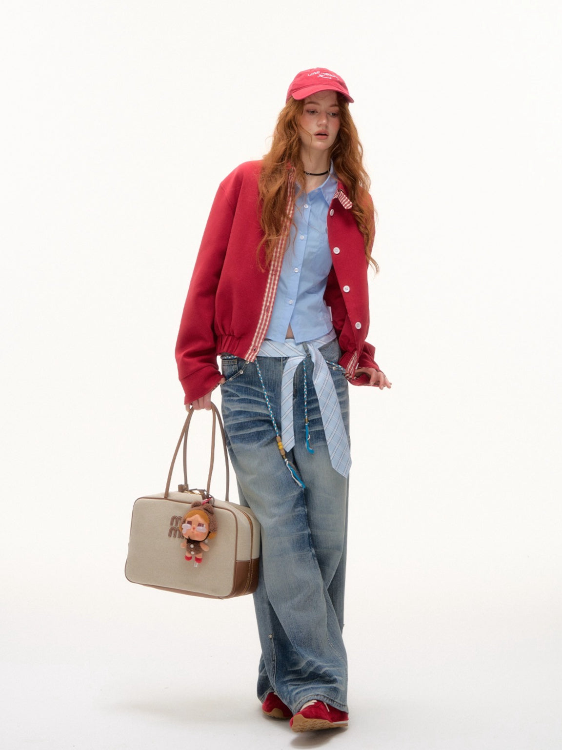 Blue Beaded Washed Denim Pants